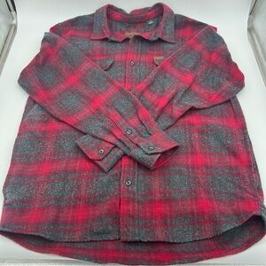 Orvis Flannel Shirt Heavy Men Large Red Buffalo Plaid Lumberjack Shacket Pockets